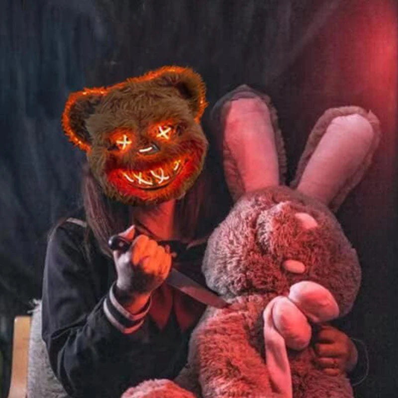 NEW LED  Light Halloween Cosplay Face Mask Party Show Stage Make-up Horror Bloody Rabbit Bear Mask Cartoon Carnival  Head Cover