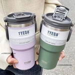 Tyeso 600/750/900ML Car Coffee Cup Thermo Bottle with Straw Portable Sport Insulated Vacuum Flask Travel Thermal Water Bottle