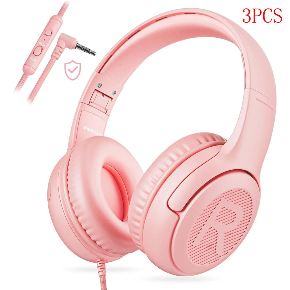 1/2/3Pcs AWATRUE AT2 Kids Headphones Wired Toddler Headsets with Mic Over-Ear Headphone Foldable on-Ear Design for PC,Laptop