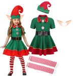 New Year Elf Costume For Kids Girl Boy Green Santa Claus Suit Set With Hat Children Fancy Christmas Party Dress Set Performance