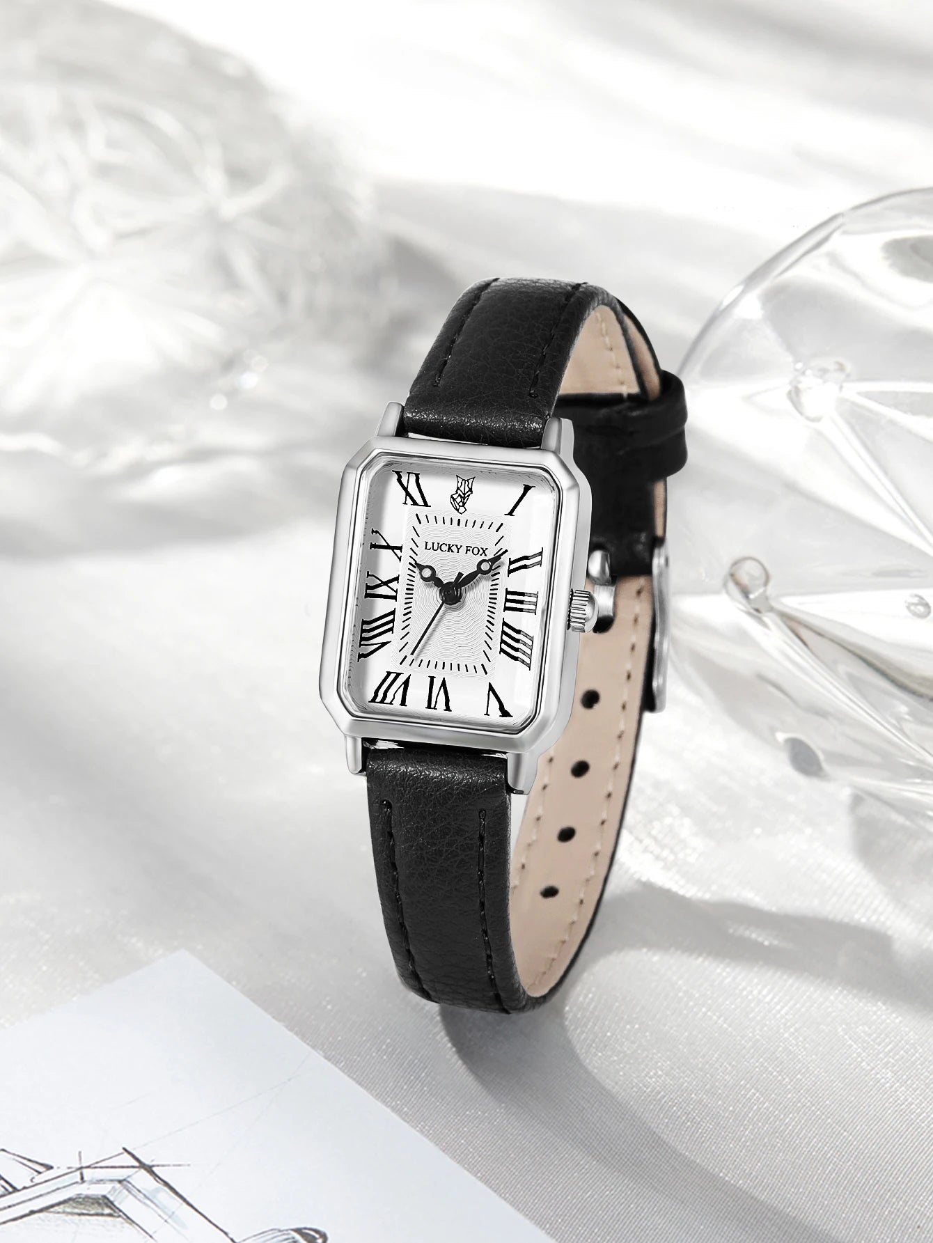 Fashion Rectangle Quartz Wrist Watch for Women Luxury Brand Roman Dial Leather Strap  Ladies Watches Clock