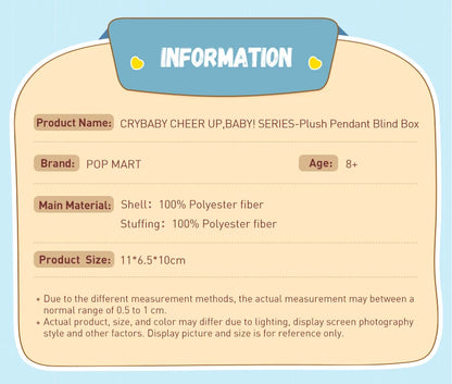 POP MART Crybaby "Cheer Up, Baby!" Pluche Hanger Mystery Box – Blind Box Collectible (Limited Edition)