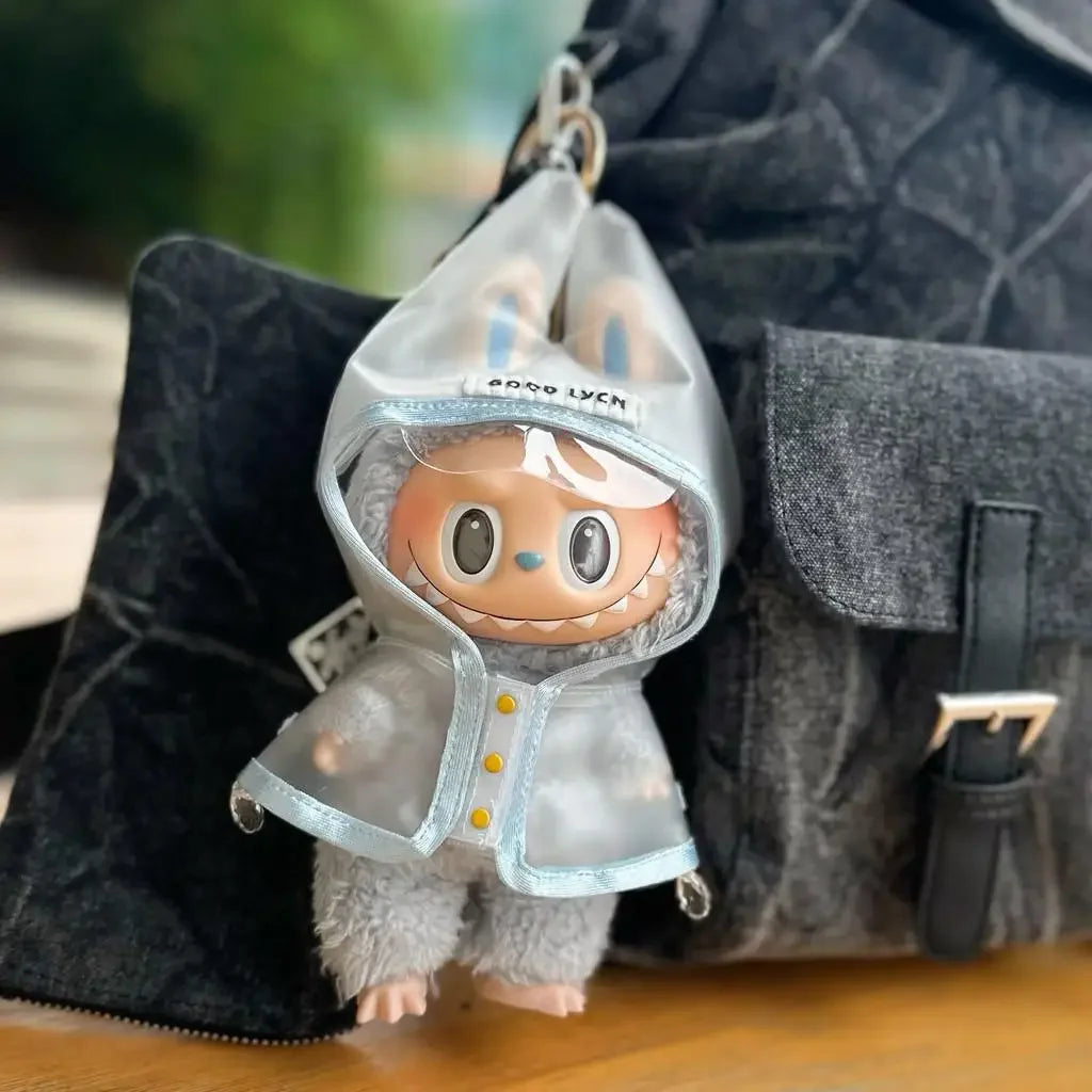 For 17 cm labubu v1/v2/v3 clothes summer doll clothes rabbit ear raincoat for Labubu Outfit DIY Labubu Clothing Gift