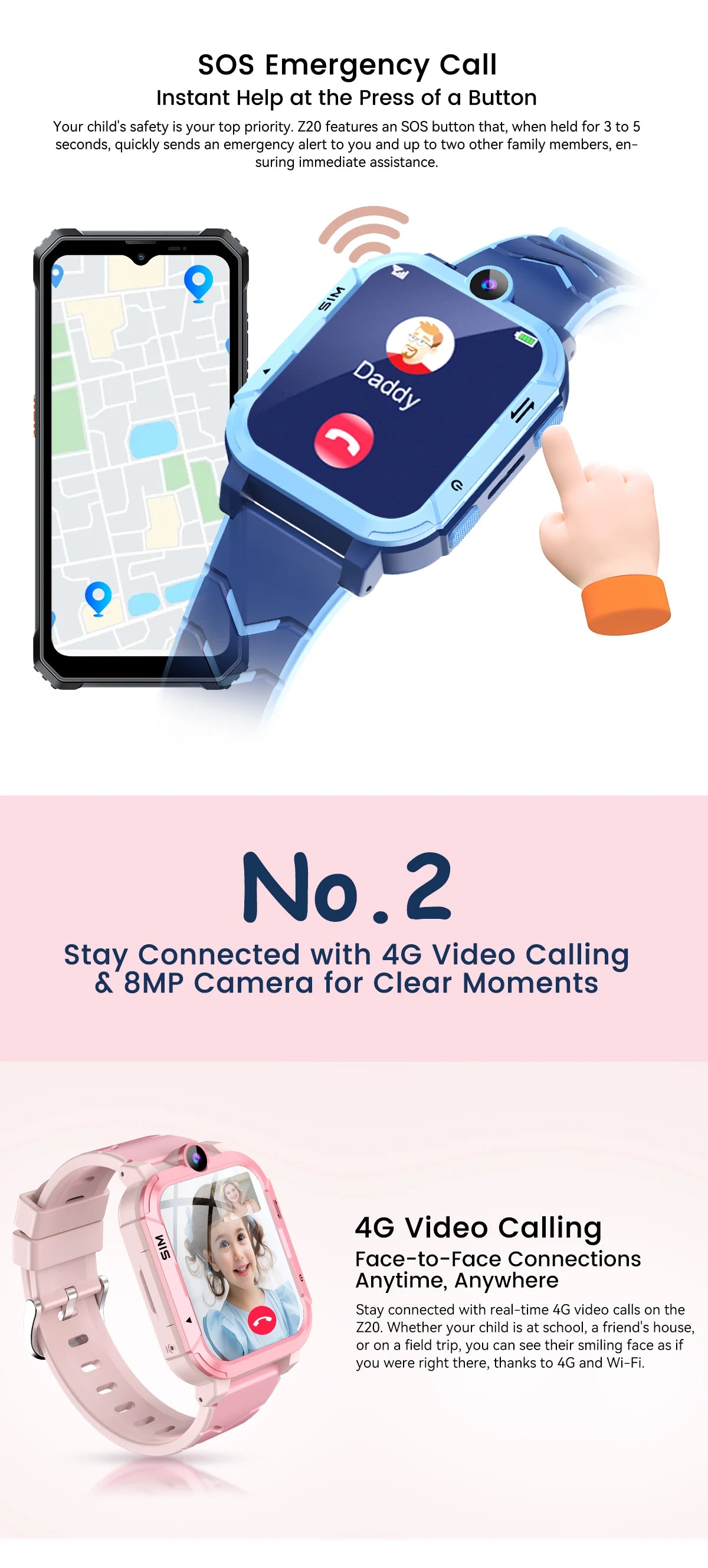 Blackview Z20 Kids Smartwatch IP67 Waterproof, 4G SOS Emergency Calling , Monitor, GPS +LBS+WIFI Location Tracking Phone Watch