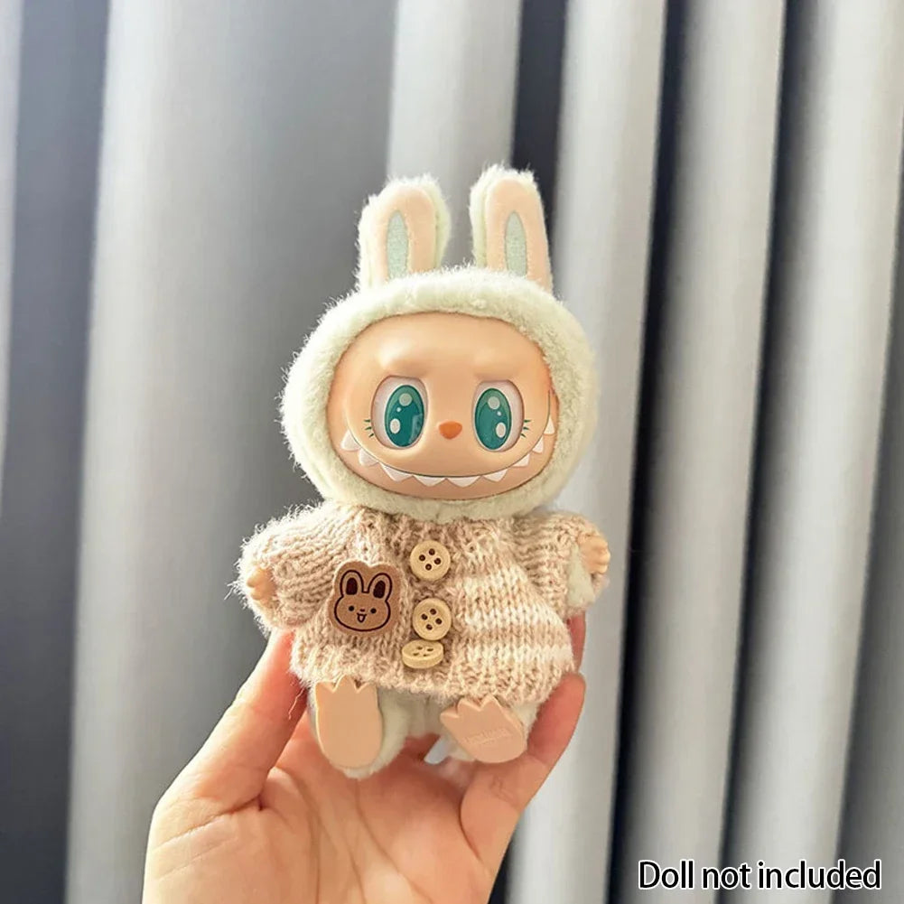 For 15-17 cm V1v2 Labubu Clothes Outfit Labubu Sitting Party Bear Label Scarf Hat Bag Dolls Accessories Cute Decoration Sweater