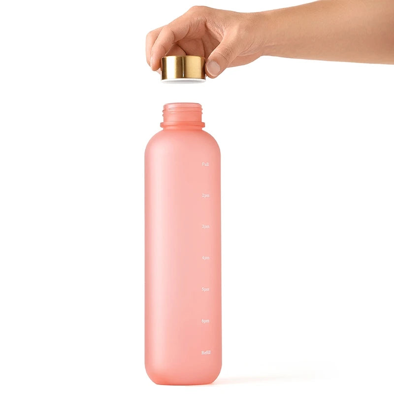 1000ML Bottle With Time Marker Motivational Reusable Fitness Sports Outdoors Travel Cycling Leakproof BPA Free Frosted Bottle