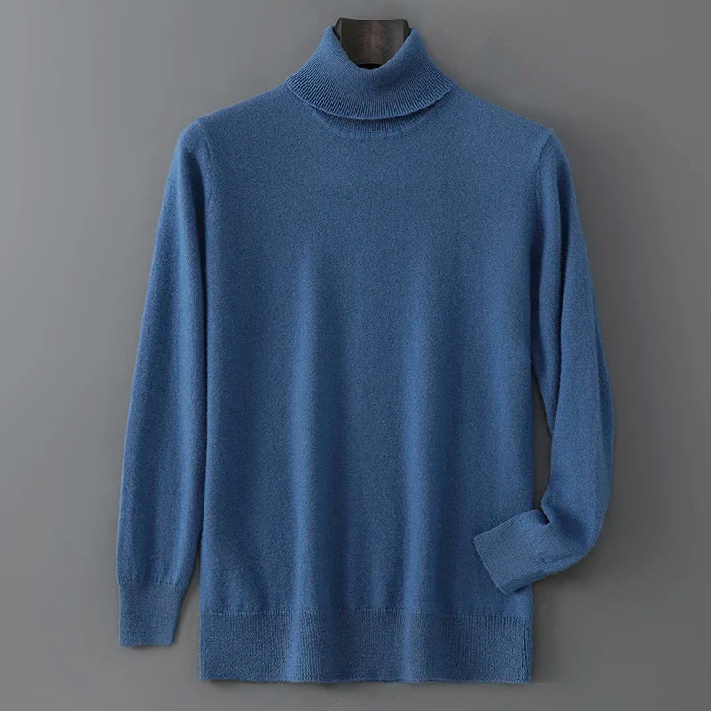 Men's 100% Pure Wool Pullover Sweater For Autumn Winter High Collar Knitted Long Sleeved Loose Solid Color Casual Simple Warmtop