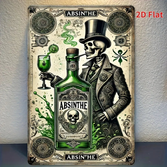 Retro 2D Flat Absinthe Bottle Tin Sign - 1pc Vintage Iron Logo, Rustic Metal Wall Decor, Home Bar Cafe Art