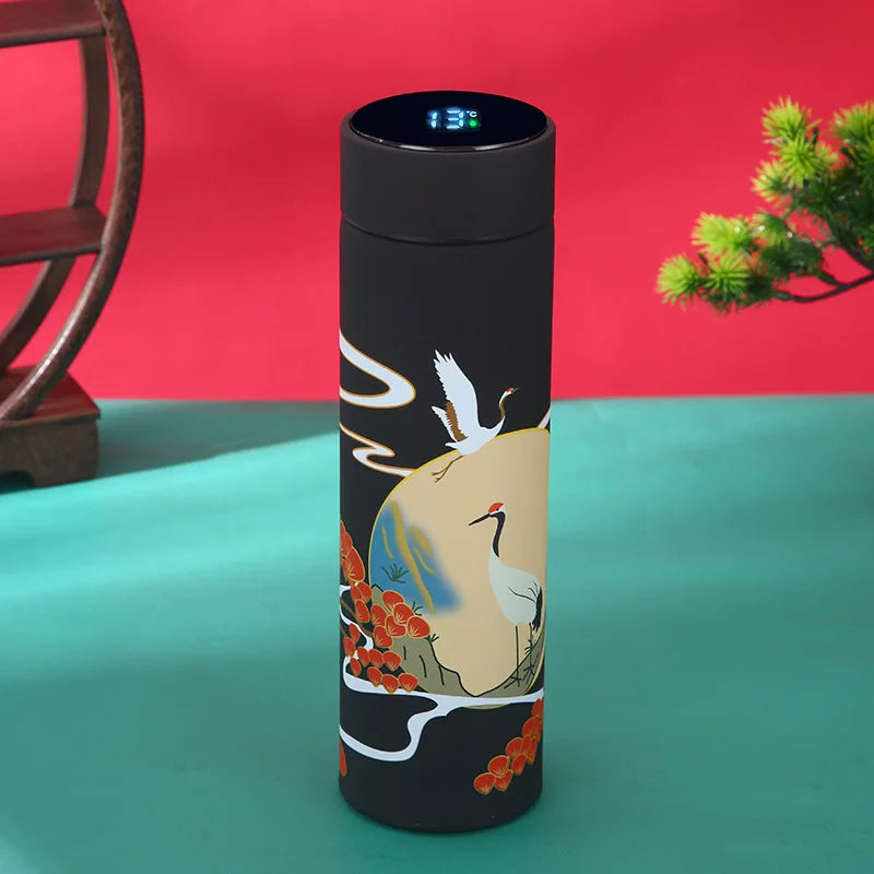 Portable Thermos Bottle Coffee Tea Mug Chinese Style Smart Temperature Display Vacuum Flask Water Bottle With Filter Thermos Cup