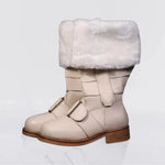 Christmas Santa Claus Boots Men Cosplay New Year Red Black Leather Shoes White Plush Cuffs Foot Halloween Xmas Winter Boots