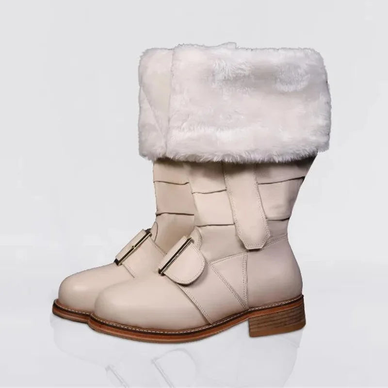 Christmas Santa Claus Boots Men Cosplay New Year Red Black Leather Shoes White Plush Cuffs Foot Halloween Xmas Winter Boots