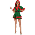 Christmas Women Dress Costume Party Cosplay Outfit Festive Cloak with Attached Hat Holiday Role Play Uniform for  Hooded Cape