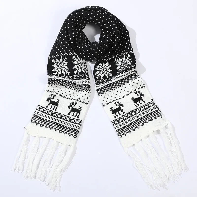1pc Christmas Red Scarves Cartoon Reindeer Snowflake Warm Scarf Man and Woman Christmas Scarves for Women Sweet Girls Black 2025