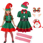 New Year Elf Costume For Kids Girl Boy Green Santa Claus Suit Set With Hat Children Fancy Christmas Party Dress Set Performance