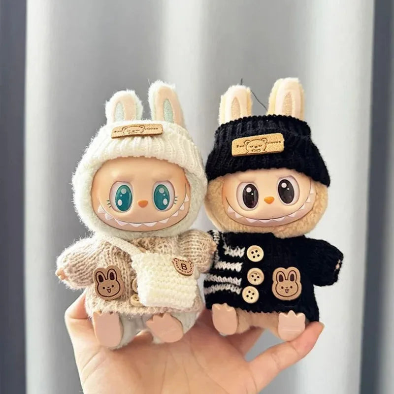 For 15-17 cm V1v2 Labubu Clothes Outfit Labubu Sitting Party Bear Label Scarf Hat Bag Dolls Accessories Cute Decoration Sweater