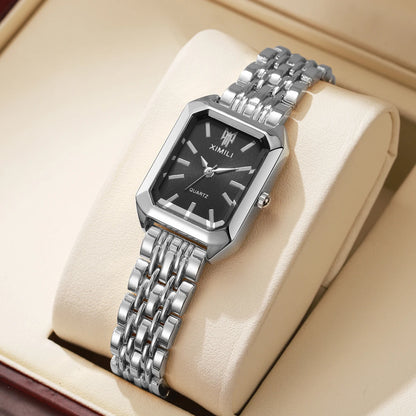 1/2/4PCS Fashion Rectangle Women Quartz Watches Stainless Steel Band Wristwatches for Girls Clock Reloj Mujer（Without Box）