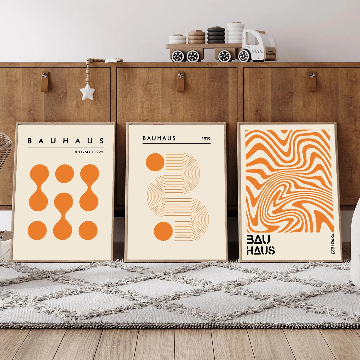 Unframed Orange Bauhaus Art Print Canvas Painting Abstract Minimalist Geometric Exhibition Poster Wall Art Home Decor