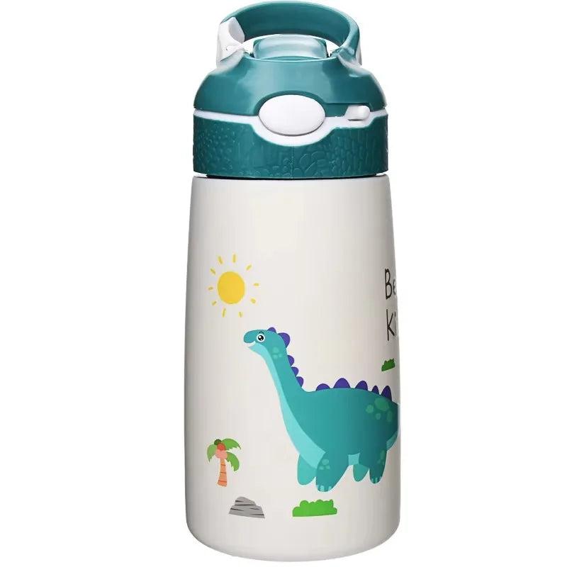 400/500ML Kids Water Bottle Cartoon Dinosaur Thermos Mug Baby Duck Billed Straw 316 Stainless Steel Vacuum Flasks Thermos Bottle