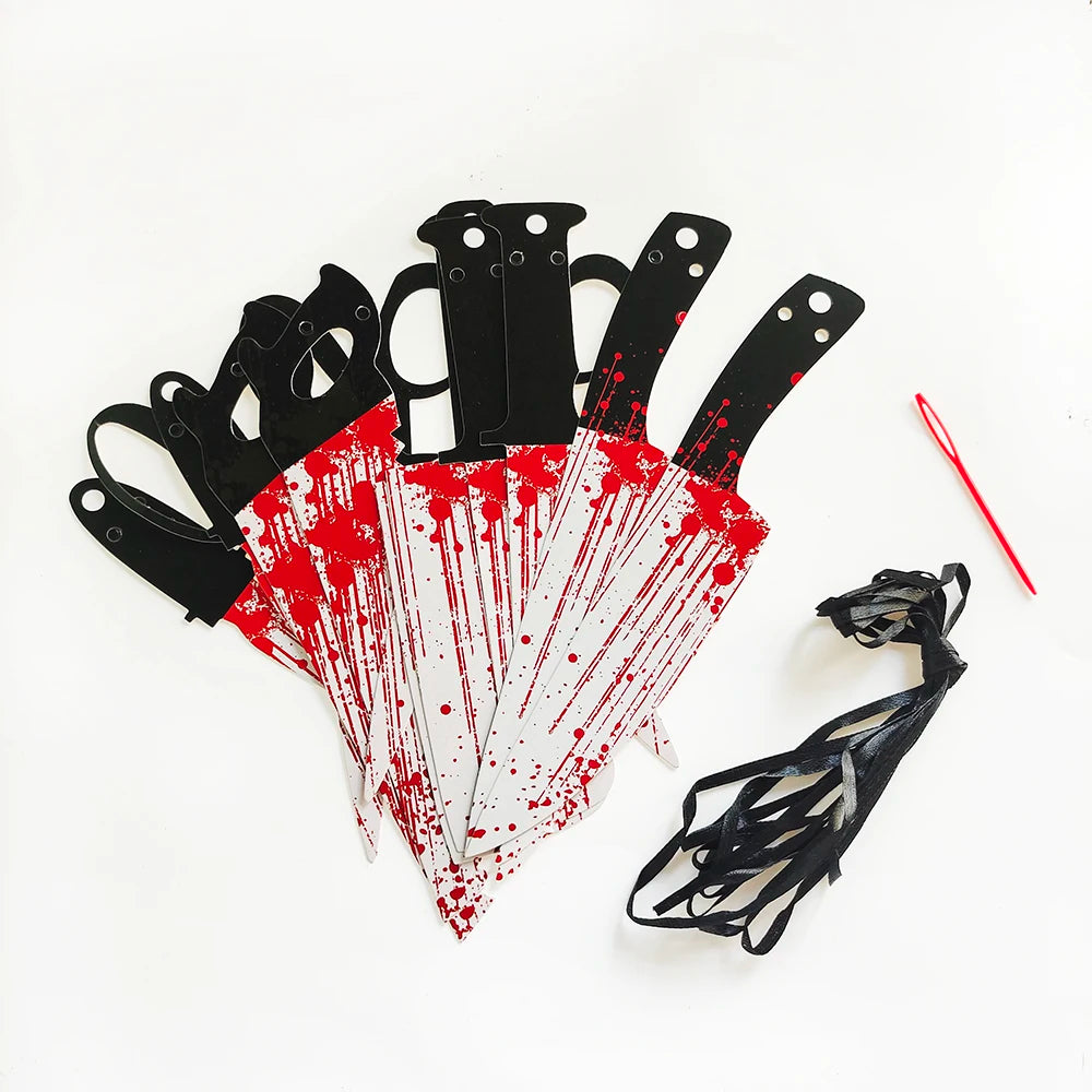 Halloween Terror Banner Blood Hand Foot Knife Skeleton Horror Flag Pulling Ghost Festival Decor Happy Halloween Party Decor