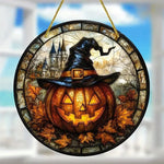 2D Halloween pumpkin circular acrylic sign, suitable for windows, porches, classrooms, courtyards, Halloween decorations, gifts
