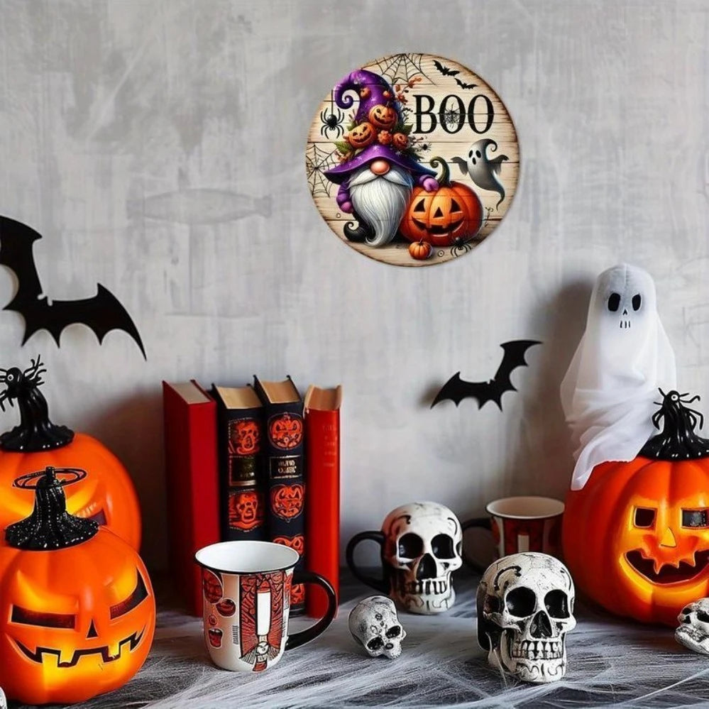 Halloween-Themed Hanging Sign (1 Piece) - Features Pumpkin & Gnome Patterns | Perfect for Halloween Decor, Homes, Offices,