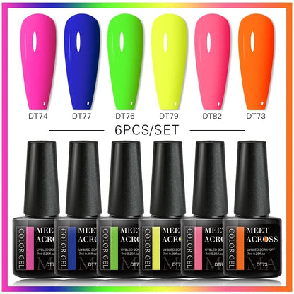 MEET ACROSS 6Pcs Gel Nail Polish Set Pink Red Green Macaron Color Manicure Kit For Nails UV Gel Nail Art Varnish Nail Supplies