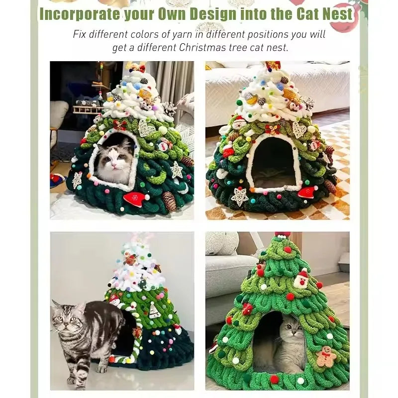 Winter Christmas Tree Cat Nest Handmade /Finished Cat Bed /Winter Warmth Semi Enclosed Dog Nest Felt Cone Pet House 크리스마스 고양이 굴