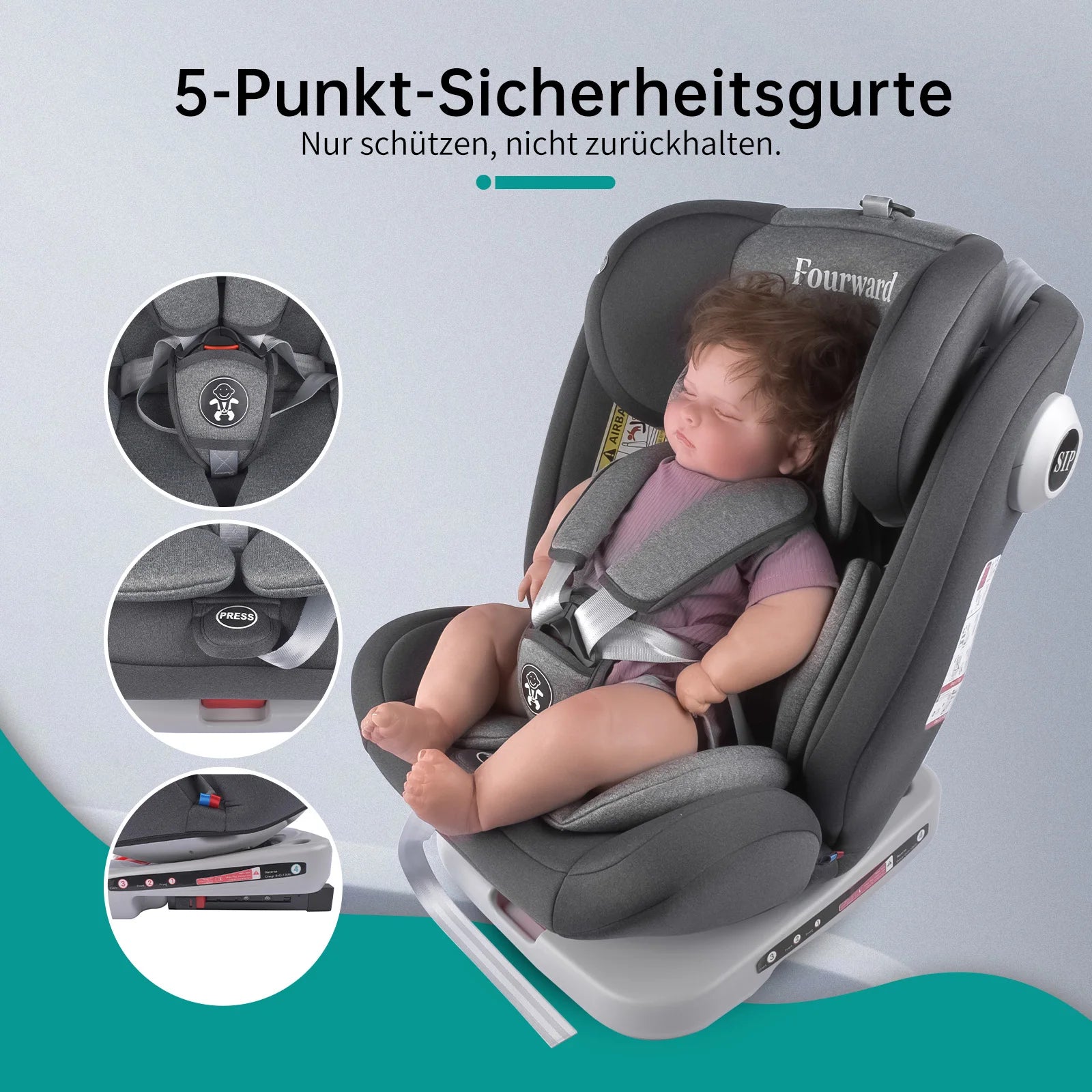 AP02 KL005 Child Baby Car Seat 360° Rotatable ECE ISOFIX, Rest Position 5-Point Harness 9-36KG Group 0+1/2/3 9-36 kg/0-12 Years