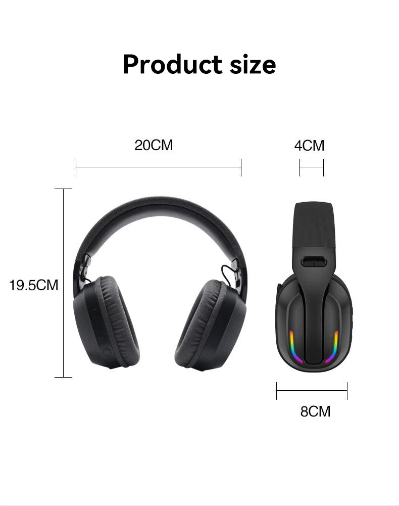B500 Over Ear Headset Bluetooth5.4 Wireless Stereo Gaming Earphone Built-in Mic RGB Light Low Latency Headphone For PC