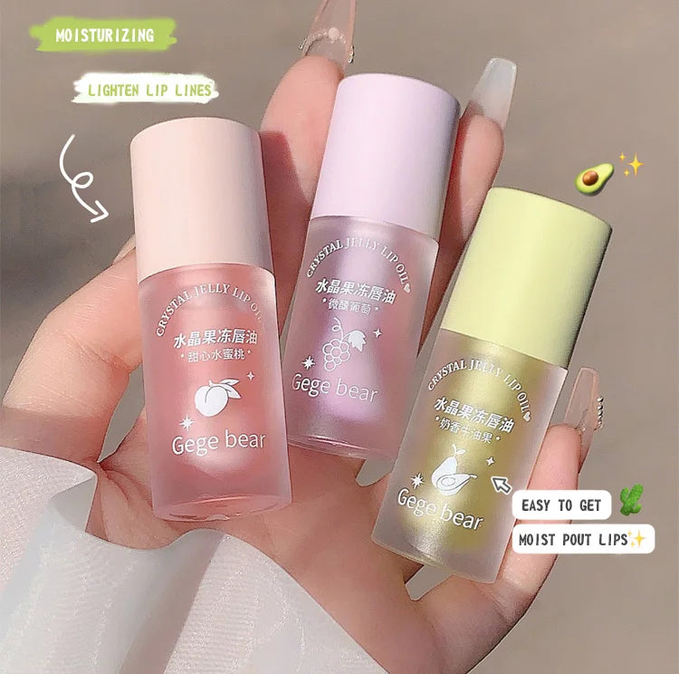 Gege Bear Crystal Jelly Fruit Lip Oil Peach Grape Avacado Hydrating Moisturizing Nourishing And Lightening Lips Line