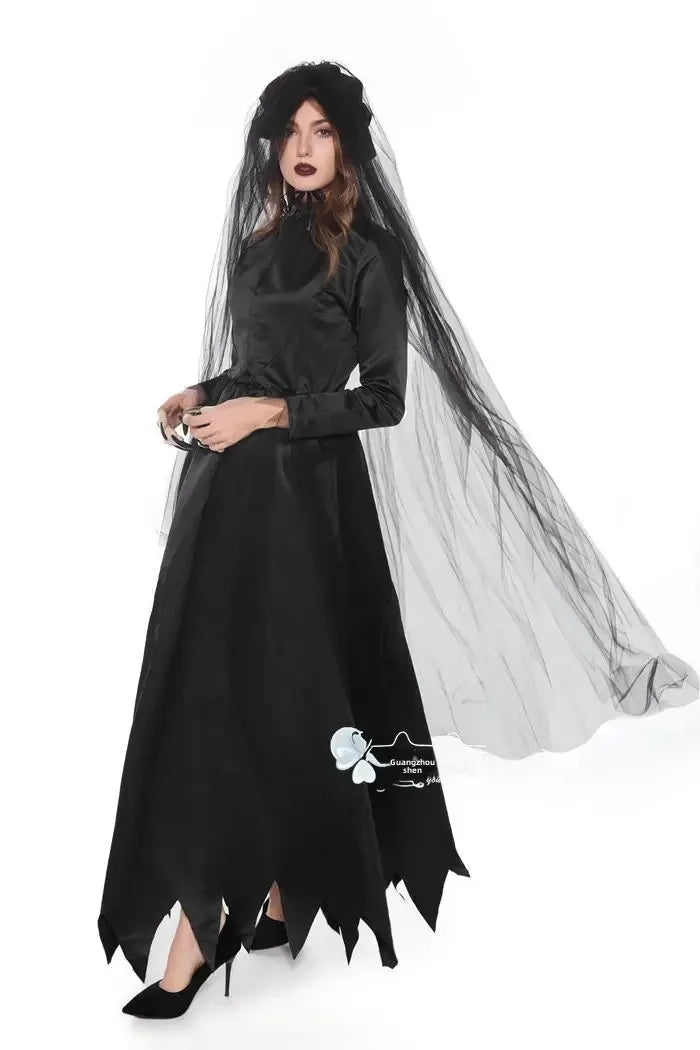 Frightening Vampire Black Bridal Gown Cosplay Costume Unique Special Purpose Clothing From China Mainland For Halloween Party