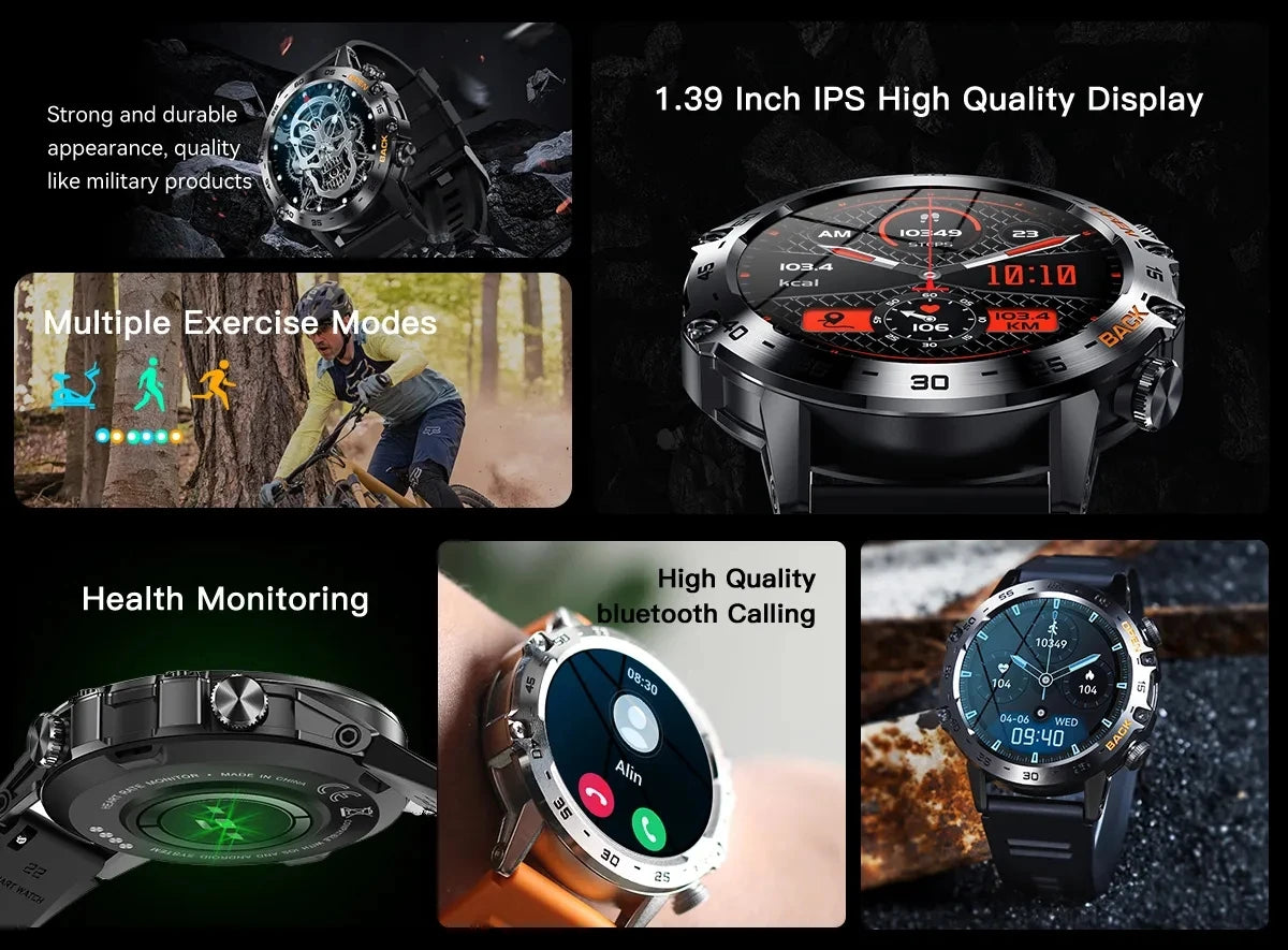 K52 Smart Watch Men 1.39inch IPS Screen Bluetooth Call Custom Dial Heart Rate Health Monitoring Outdoor Sport Smartwatch
