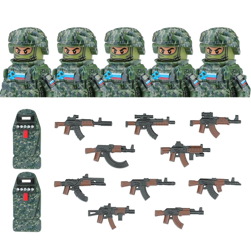 City Army Figures Building Blocks Russia Army Soldiers Weapons Special Combat Uniform Shield Combat Vests Shields Brick Toys