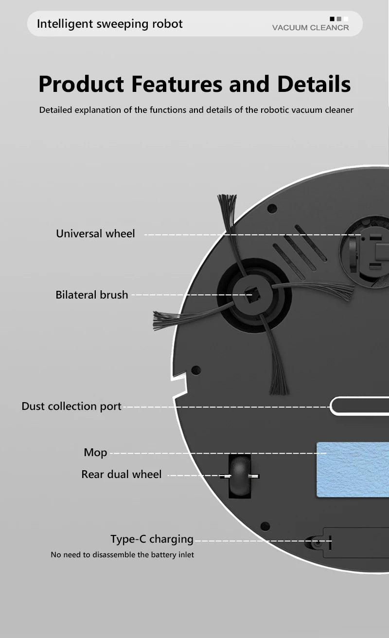 Xiaomi Smart Sweeping Robot 3-in-1 Smart Cleaner Household Rechargeable Fully Automatic Vacuum Cleaner 6000Pa Suction Pet Hair