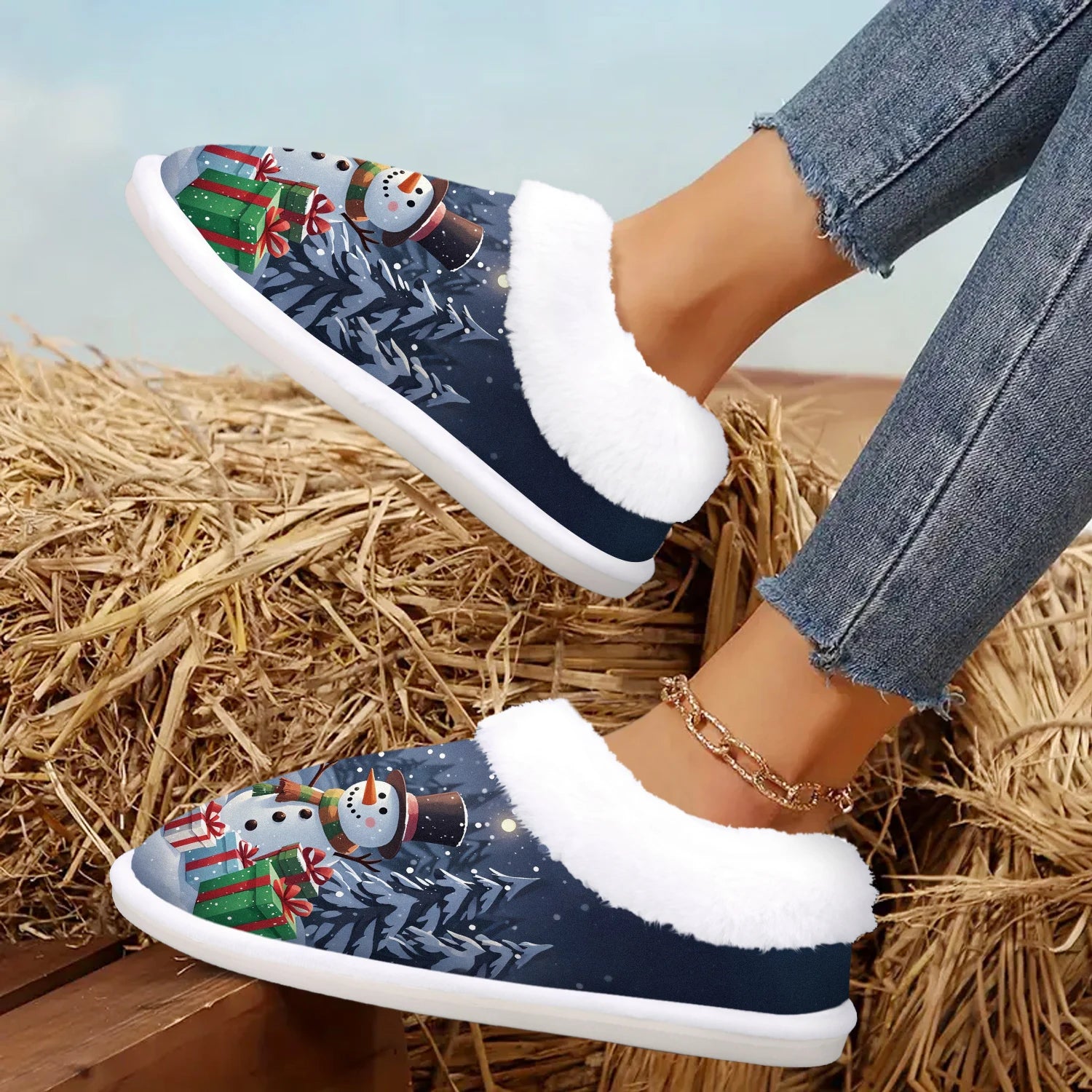 Christmas Present, Cute Santa Claus&Snowman Indoor/Outdoor Slippers, Soft House slippers,Warm Bedroom Slippers