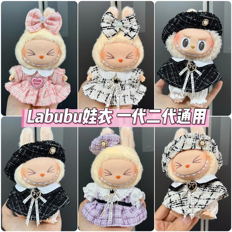 Cute Mini Plush Doll Clothes for 17cm Labubu Many Kinds of Overalls Clothes Accessories