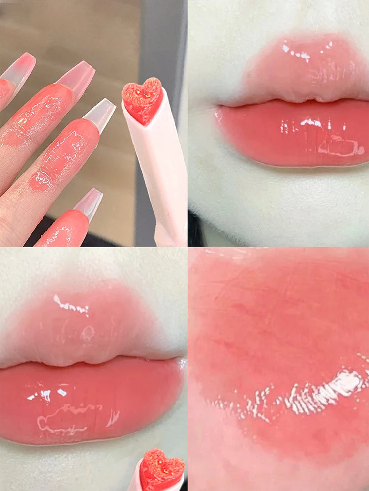 Gege Bear Floral Whisper Moisturizing Mirror Shine Lipstick — Glossy Jelly Finish, Heart-Shaped Bullet, Hydrating Lip Balm