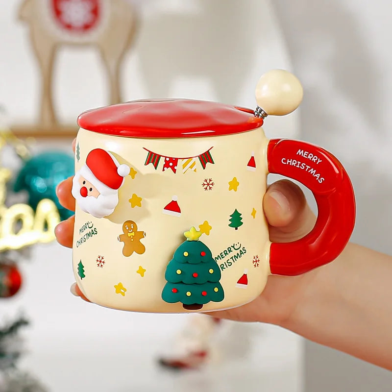 Christmas-themed mugs with magnetic accessories and LIDS, cute ceramic cups, women, couples, office coffee cups