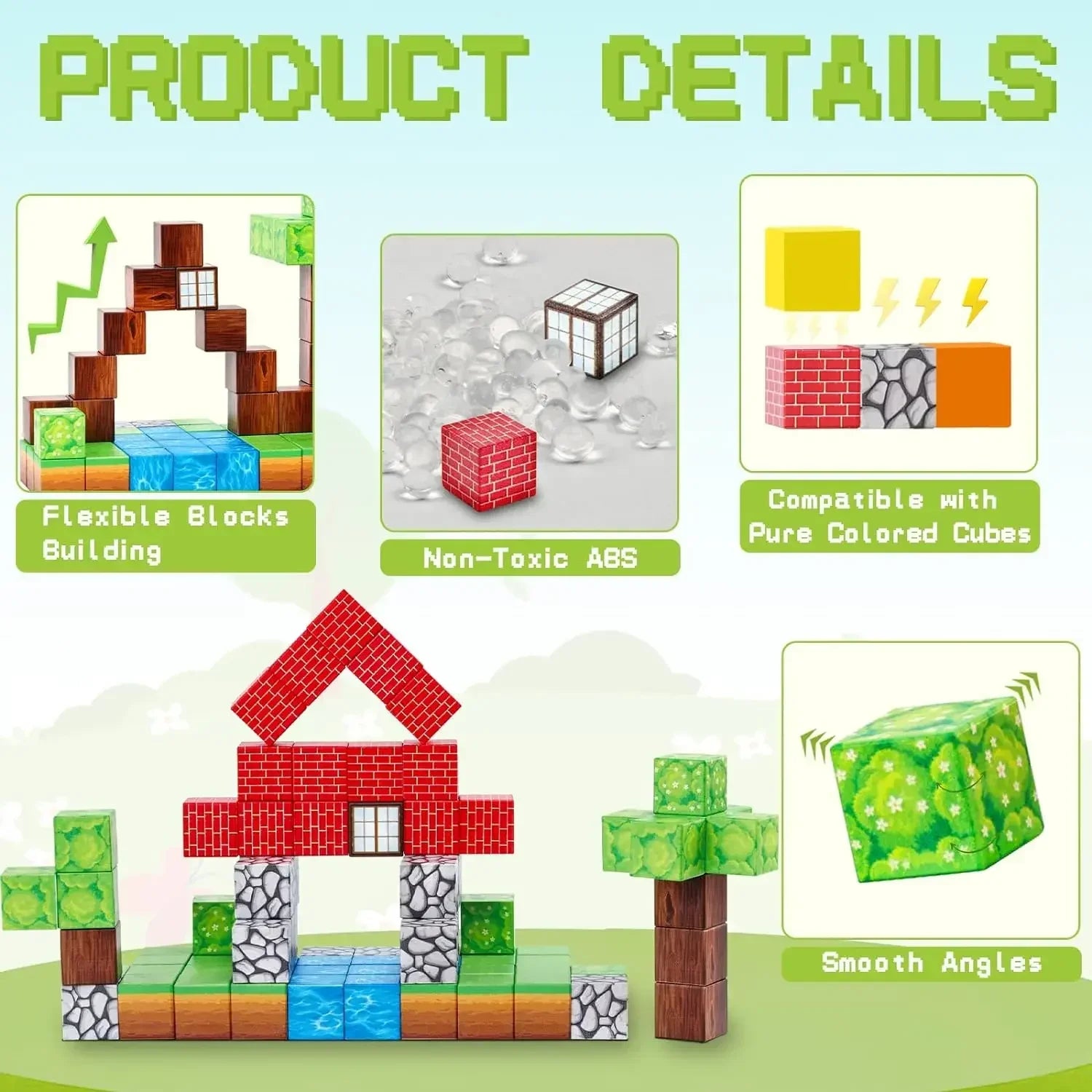 Magnetic Building Blocks Mine World Magnet Cube for Stacking Construction Set Educate Sensory Toys Kids Boys Girls Ages 3+ DIY