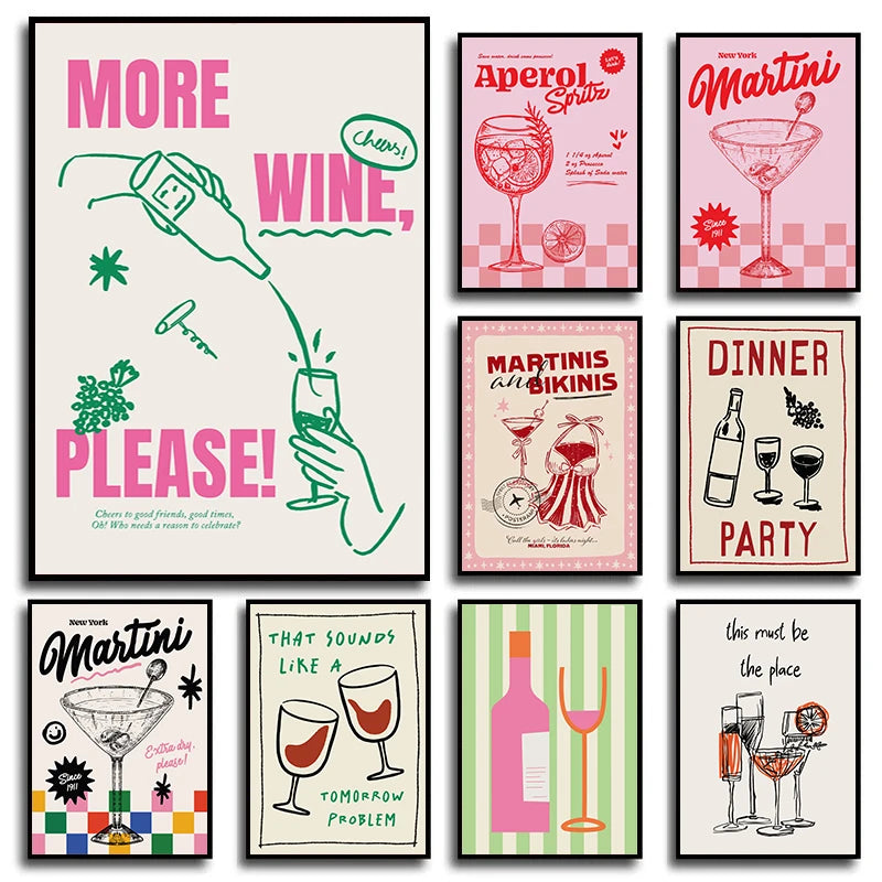 Vintage Cocktail Mojito Wine Club Bar Drinks Wall Art Canvas Painting Nordic Posters And Prints Wall Pictures For Living Room