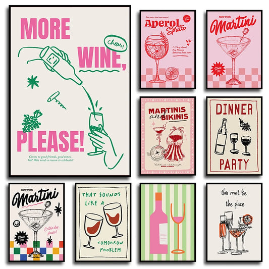 Vintage Cocktail Mojito Wine Club Bar Drinks Wall Art Canvas Painting Nordic Posters And Prints Wall Pictures For Living Room