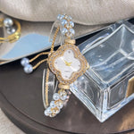 Diamond Set Color Light Luxury Drawstring Watch Exquisite Small Pearl Clover Drawstring Style Quartz Women's Watch