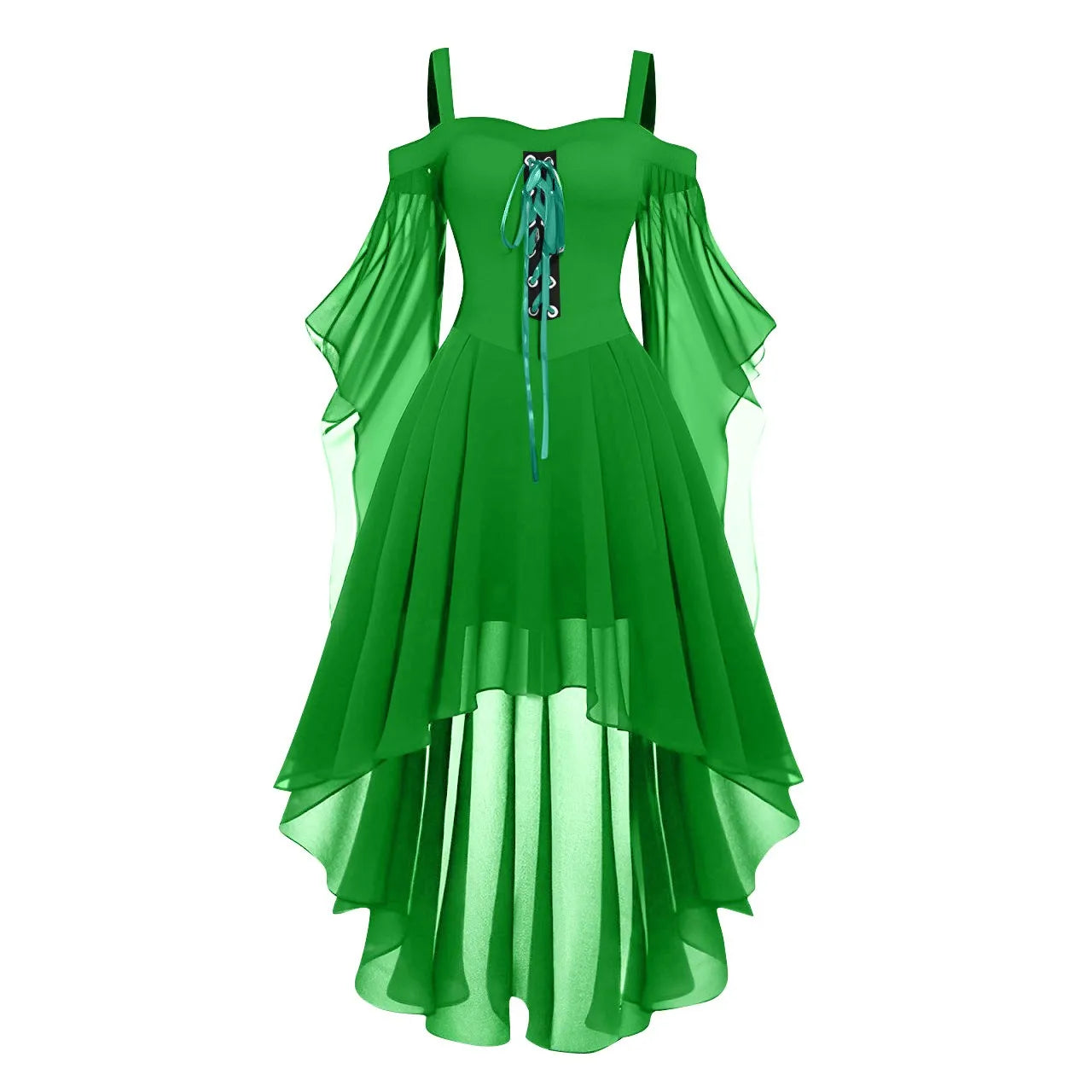 Halloween Witch Cosplay Costumes Women Casual Plus Size Cold Shoulder Dress Solid Color Chiffon Butterfly Sleeve Gothic Dress
