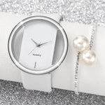 2PCS/Set Women's Watch Pearl Diamond Bracelet Set Fashion Hollow Dial Leather Band Quartz Watches(Without Box)