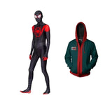 Superhero Spiderman Miles Morales Cosplay Costume Adult Kids Spider Man Halloween Jumpsuit Bodysuit Coat Party Dress Up Gift