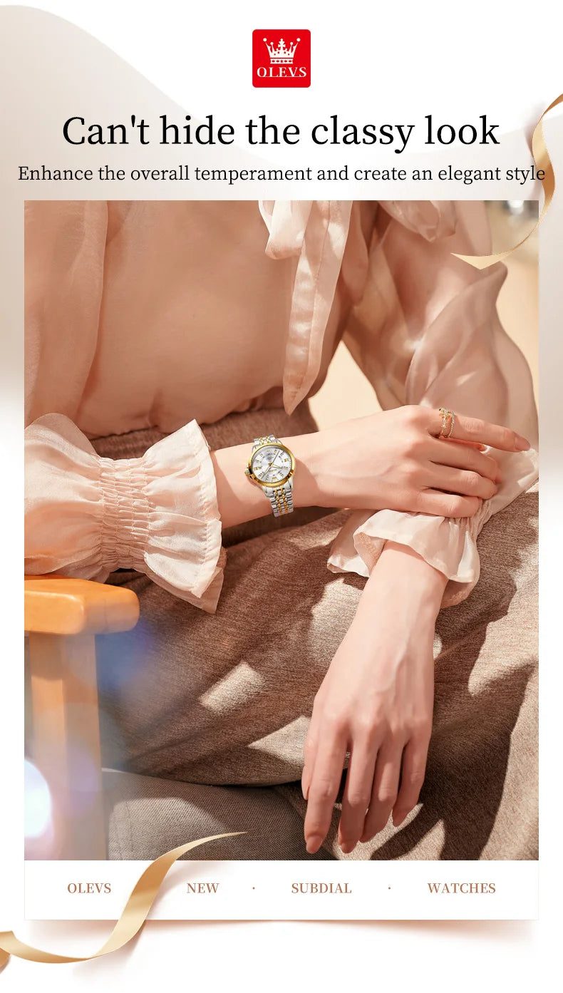 OLEVS 3620 Womens Watches Original Brand Elegant Fashion Quartz Wirtwatch For Ladies Waterproof Luminous Diamond Scale Reloj