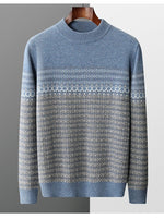 Men's Sweater Pullover Long Sleeve 100 Pure Woolen Sweater Autumn/Winter New Half High Collar Jacquard Knit Thickened Casual Top