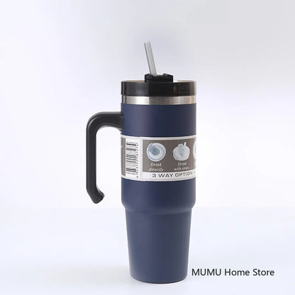 20oz/30oz Stainless Steel Car Thermos Bottle Travel Sports Water Bottle Large Capacity with Handle Straw Mug Outdoor Coffee Cup