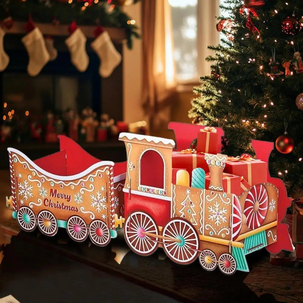Santa Train Box  Christmas Gift Train Decoration Festive Christmas Train Santa Gingerbread Gift Boxes For Presents Candy