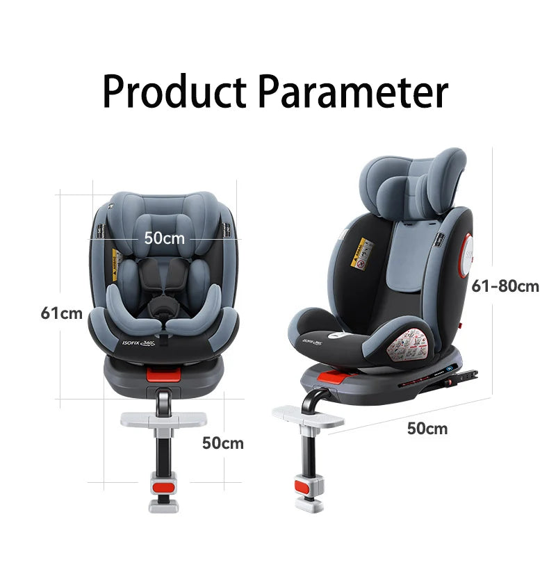 Adjustable Child Car Safety Seat with ISOFIX Baby 360 Rotating Direction Angle Suitable for 0 to 12 Years with Footrest
